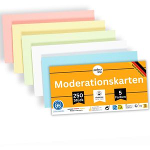perfect-line Moderationskarten Pastell, 250 Stück, rechteckig, farbig sortiert, 10,5 x 20cm