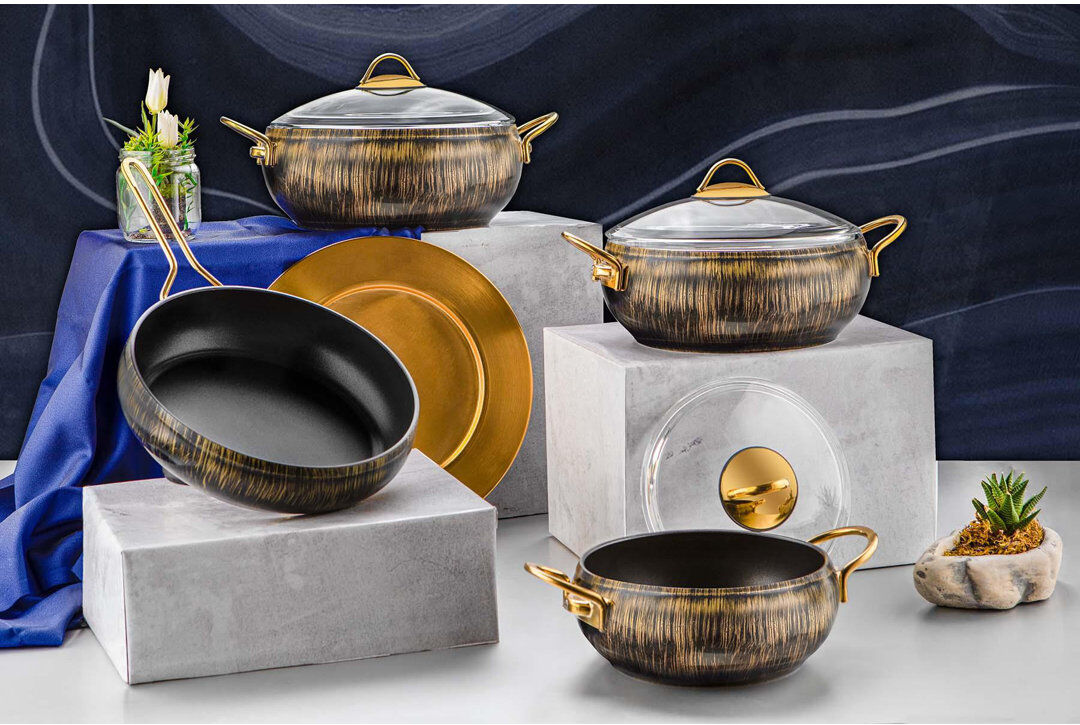 Belfry Kitchen Elmhur 7 - Piece Non-Stick Cookware Set Gold 7