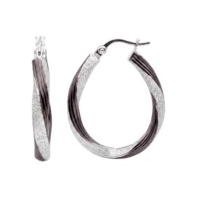 Paar Creolen JOBO, silber (silber 925), Ohrringe, Damen, Silber 925 (Sterlingsilber), oval 925 Silber schwarz bicolor