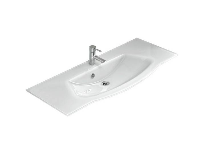Sadena Waschbecken, Weiß, Glas, 117x1.5x49.1 cm, Made in Germany, Badezimmer, Waschbecken & Armaturen, Waschbecken