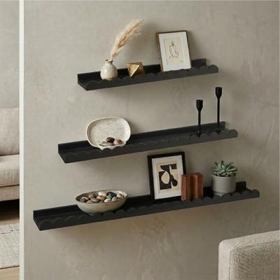 American Art Decor Scallop Floating Wall Shelf Set of 3, Wood Picture Ledge Shelves with Lip, Decorative Shabby Chic Shelves