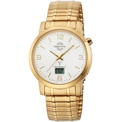 Funkuhr MASTER TIME "Basic", gold (goldfarben, silberfarben), Armbanduhren, Herren, goldfarben, Funkuhr, Armbanduhr, Quarzuhr, Herrenuhr, Datum, Flexband, Zugband