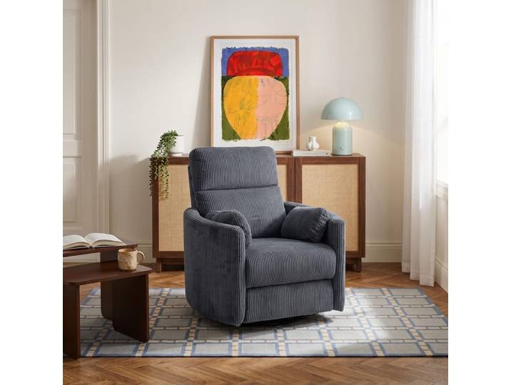 Fauteuil relax électrique pivotant 1 place velours côtelé gris