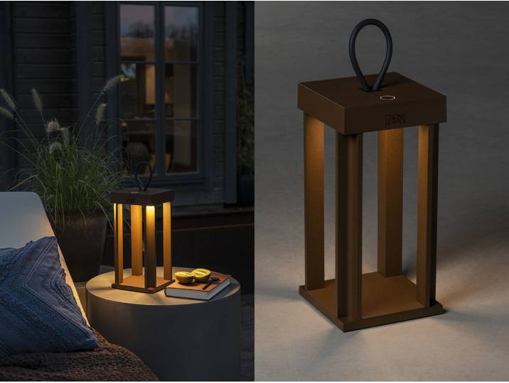 Konstsmide LED Laterne Cannes rostfarben Indoor/Outdoor Aluminum Akkulaufzeit bis zu 20h 7819-970