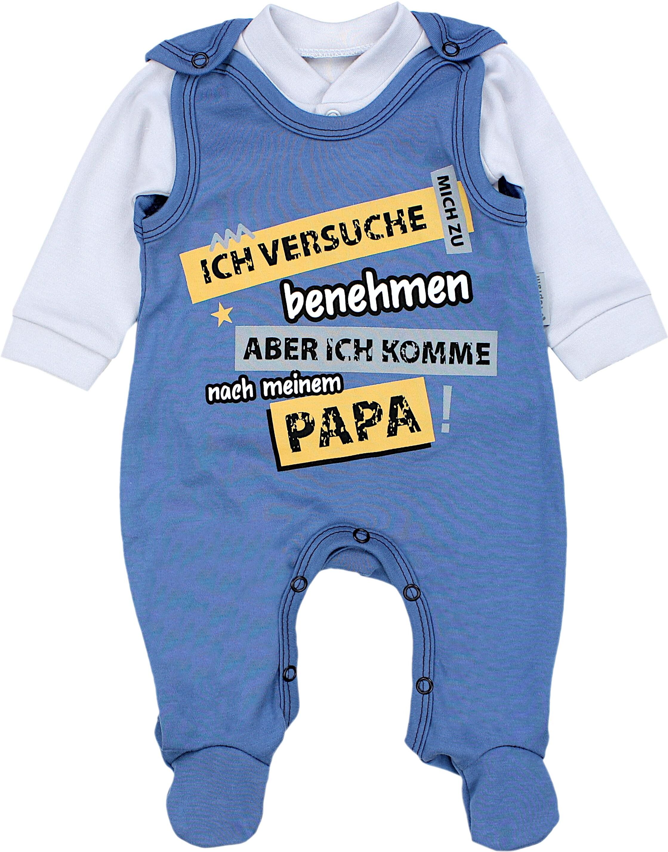 Strampler TUPTAM "Strampler Baby Strampler Set mit Spruch", Mädchen, Gr. 56, N-Gr, blau (ich versuche mich zu benehmen..., jeansblau), Obermaterial: 100% Baumwolle CO., Overalls