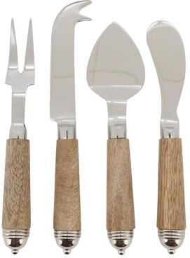 Saro Lifestyle Natural Bark Wood Style Handle Cheese Knife Cutlery - Set of 4