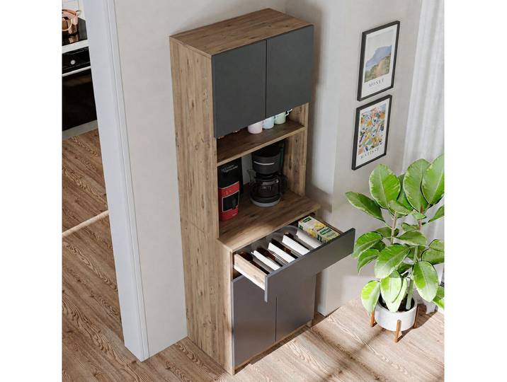 Roomart Küchenbuffet Küchenschrank NAPOLI 180cm mit Nische Schublade Mikrowellenschrank offene Nische für Mikrowelle, mit Schublade