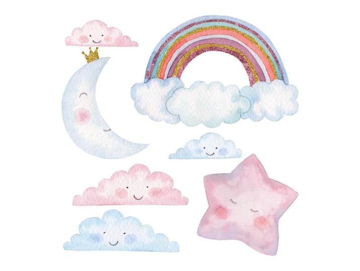 Wallfluent Wandaufkleber 130x178cm - Der Himmel bei Nacht, Mehrfarbig, Kunststoff, Rechteckig, 130x178x0.1 cm, Tapeten & Wandverkleidungen, Wandtattoos & Sticker, Wandtattoos