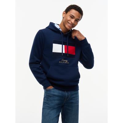 Hoodie TOMMY HILFIGER "GIFTING FLAG FLEECE", Herren, Gr. M, blau (carbon navy), Obermaterial: 60% Baumwolle, 40% Polyester, normal normal, Rippbündchen, Sweatshirts Hoodie