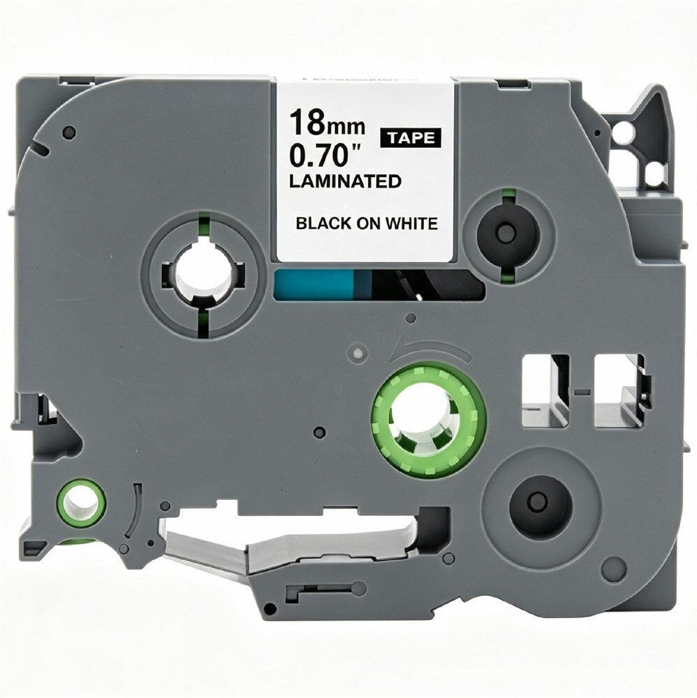 INCOVER Label Tape Kassette 8 meter Lamineret Kompatibel med Brother P-Touch labelprintere Sort på Hvid - 18mm