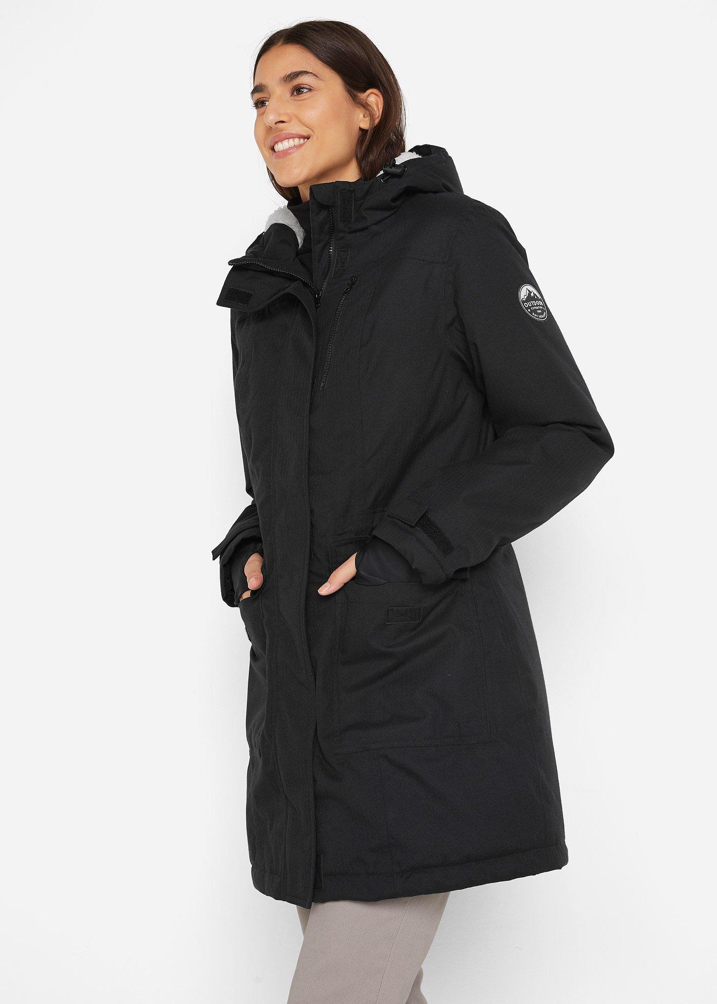 bonprix wasserdichte Funktions-Parka mit Teddyfleece in der Kapuze, schwarz, Gr.48, Bequemer Funktions-Parka mit Teddyfleece und Kapuze, aus Fleece