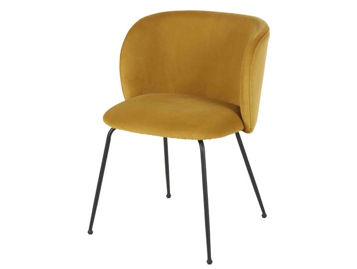 Chaise en velours ocre et acier noir