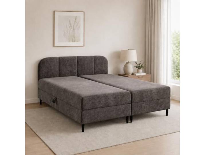 Home Collective Boxspringbett Doppelbett Polsterbett mit Stauraum 120x200cm Integrierte Bonnell-Federkernmatratze, 2 Bettkästen, gepolstertes Kopfteil, weicher Chenille-Bezug Dunkelbraun