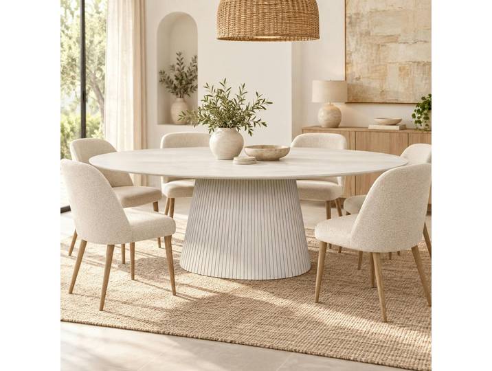 Table à manger ovale en bois beige 210 cm CALERO