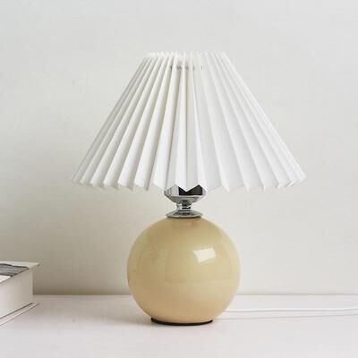 Snug & Styled Modern Ceramic Table Lamp With Pleated Fabric Lampshade For Bedroom Bedside Nightstand beige Body+white Cover