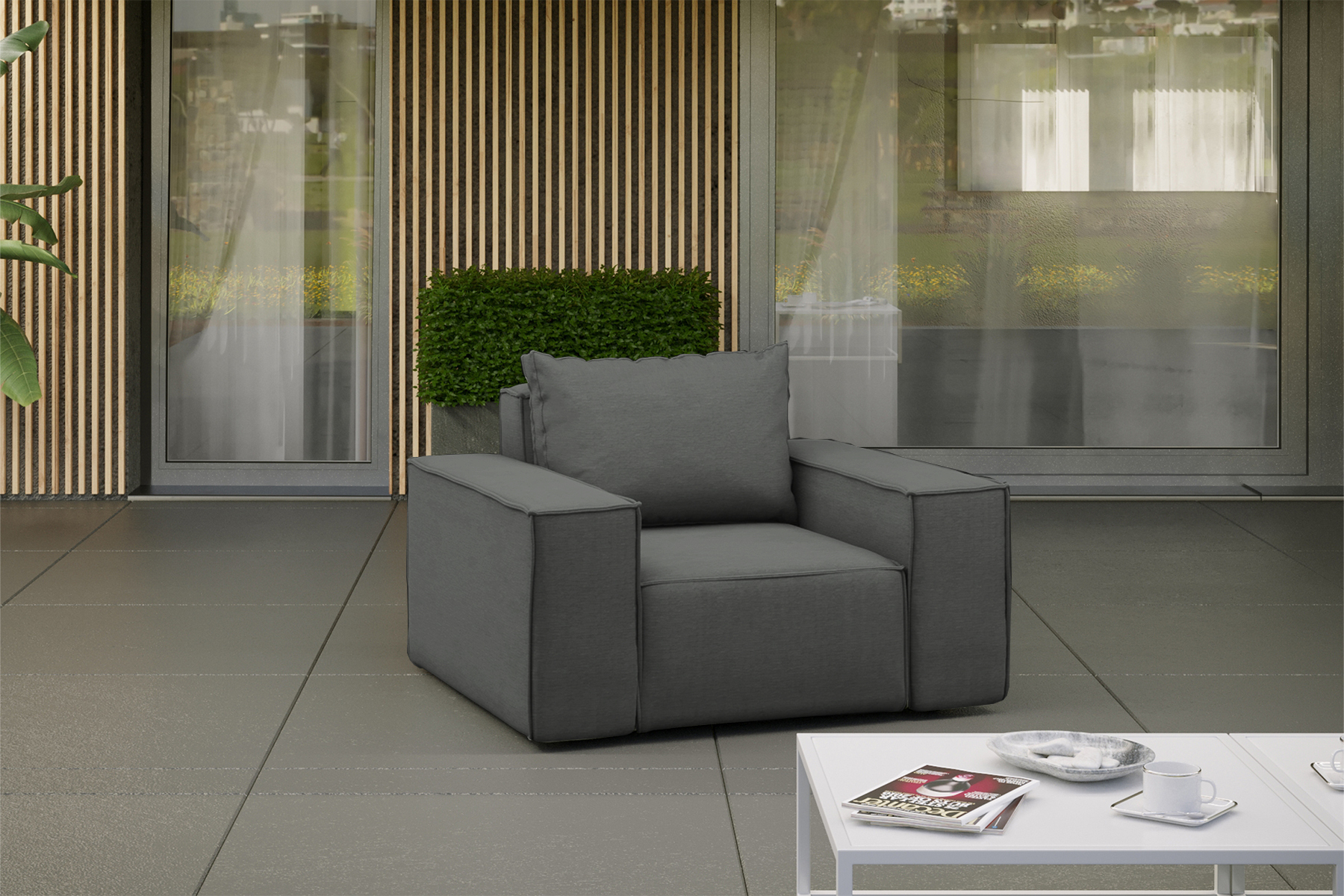 Kaiser Möbel Sessel für den Garten SONNE, die Terrasse, den Hof, gemütliche Grau