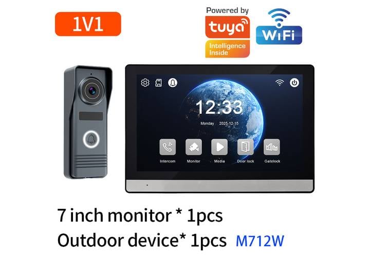 Système de sécurité pour maison intelligente compatible avec l'application Tuya, interphone vidéo 1080P, vidéophone, moniteur tactile 7'', sonnette vidéo, caméra de porte