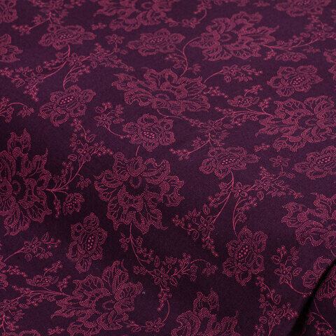 Baumwoll-Trachtenstoff "Blumenranken", aubergine/rosa