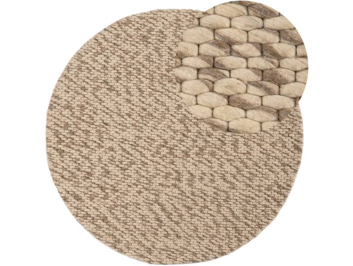 Wollteppich CARPETFINE Sina , braun (hellbraun), H:14mm Ø:120cm, Wolle, Teppiche, Wollteppich, grobe Struktur, Zeitloses Design, reine Wolle, Wohnzimmer
