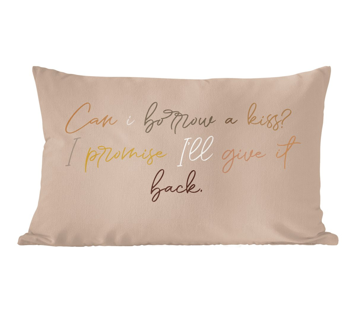 PillowMonkey Sierkussen met Quote Can I borrow a kiss? - 50 x 30 cm