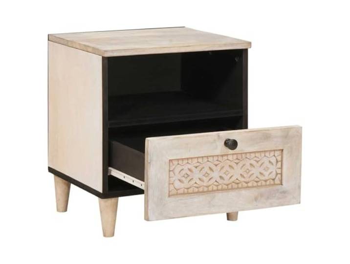 KTHLBRH Nachtschrank 2-teilig weiß 40 x 33 x 46 cm Natürliches Massivholz, rustikales Design, praktisches Bett, Schlafzimmer