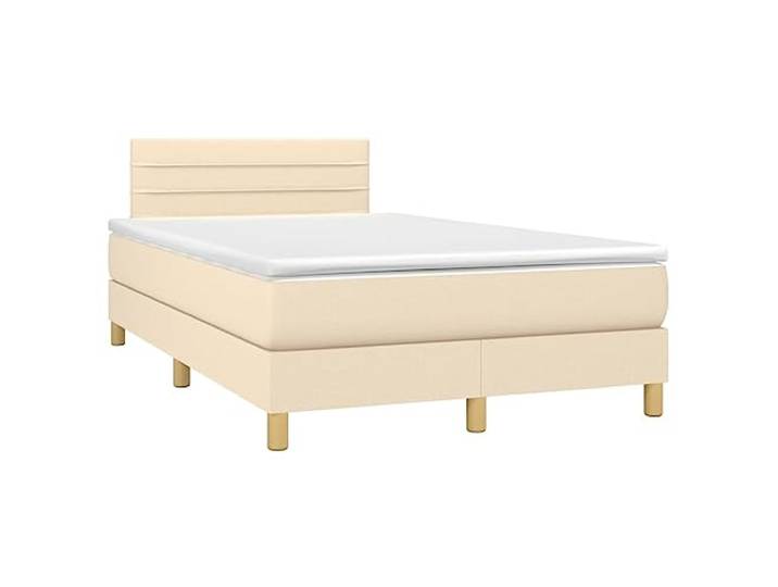 Makastle Boxspringbett mit Matratze Creme 120x190 cm Stoff Höhenverstellbares Kopfteil