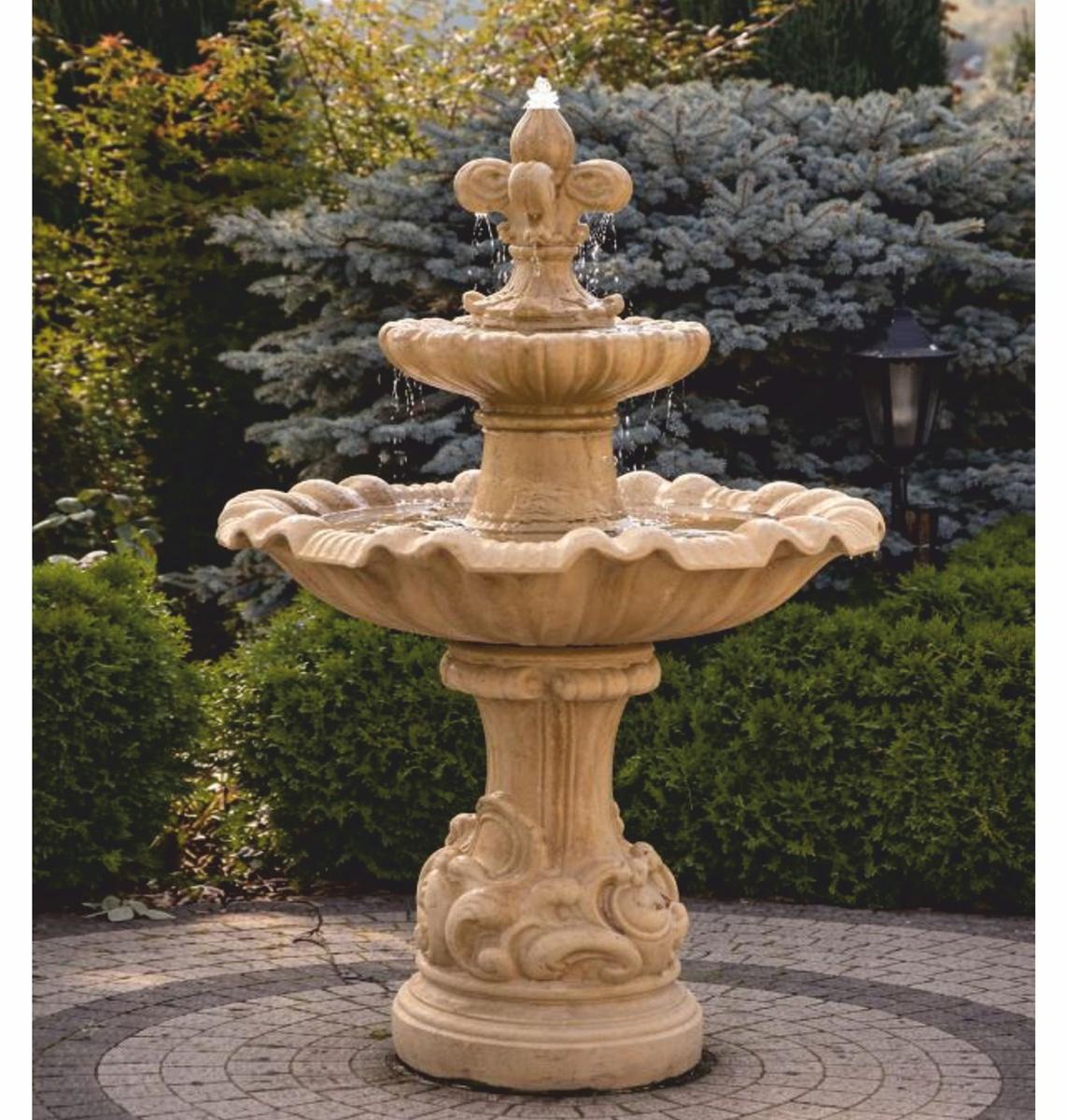 Casa Padrino Barock Springbrunnen Beige Ø 100 x H. 146 cm - Prunkvoller Gartenbrunnen