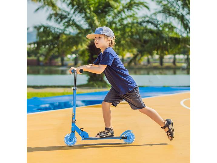 HOMCOM Trottinette Enfants 3-7 Ans Lumineuse Pliable Bleu