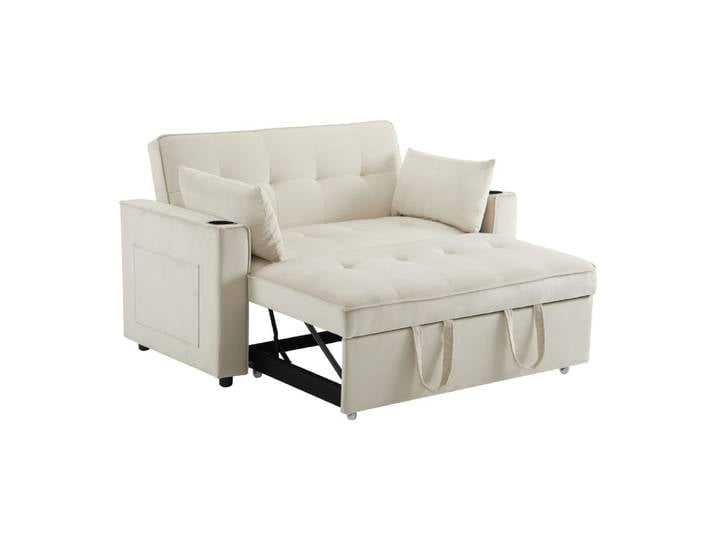 Canapé-lit en velours polyester beige