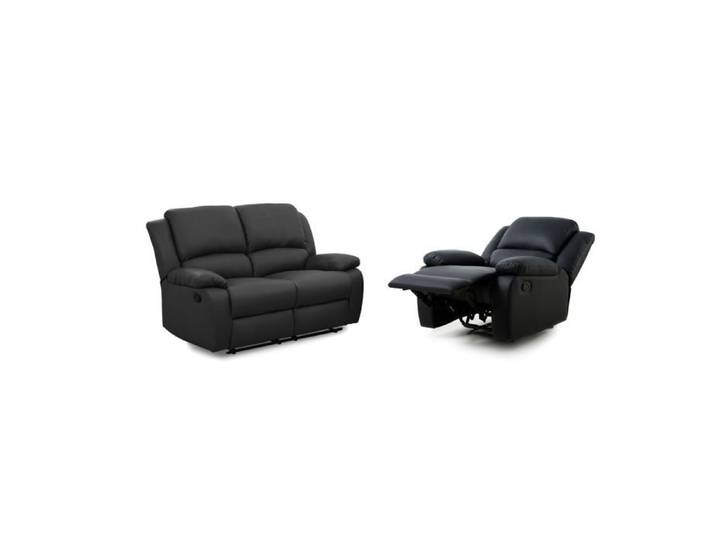 Ensemble canapé relax manuel LEO 2 places + fauteuil manuel en simili - Noir - LOUNGITUDE