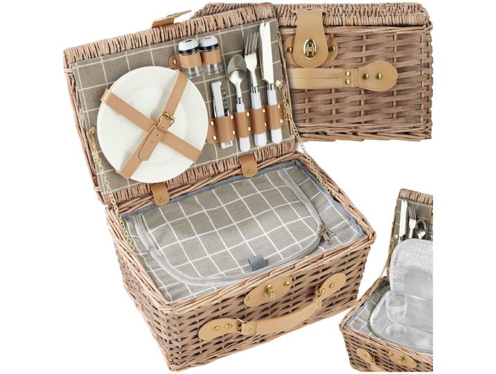 Picknickkorb Langeoog für 2 Personen, mit Kühlfach & Zubehör - braun