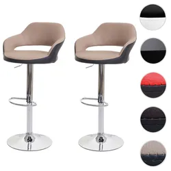 2er-Set Barhocker HWC-F16, Barstuhl Tresenhocker Drehhocker, mit Lehne Kunstleder ~ taupe-schwarz