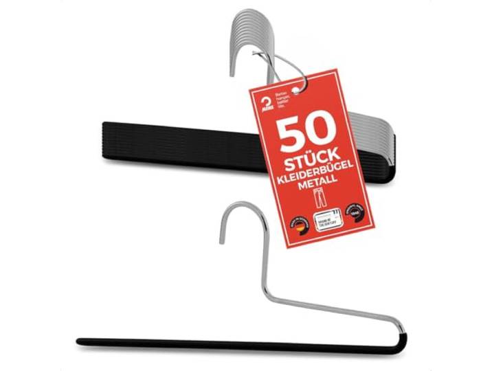MAWA Hosenbügel, Set mit 50 platzsparenden Kleiderbügel, ideal für Jeans, Stoffhosen und Anzughosen, mit antirutschbeschichtetem Steg, 35 cm, Schwarz