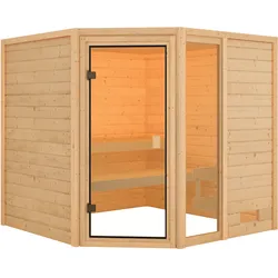 Karibu Woodfeeling Sauna Tabea - 38 mm Bronzierte Ganzglastür Ohne Dachkranz Ohne Ofen