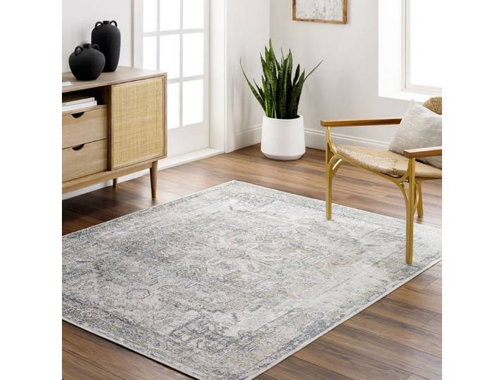 LIVABLISS Tapis Lavable Machine Vintage Oriental VIVAN 160x213cm Gris/Bleu