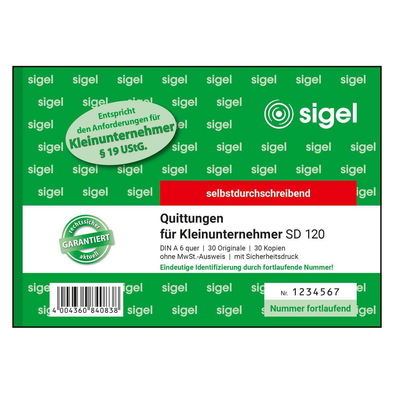 sigel Formularbuch "Quittung" für Kleinunternehmer