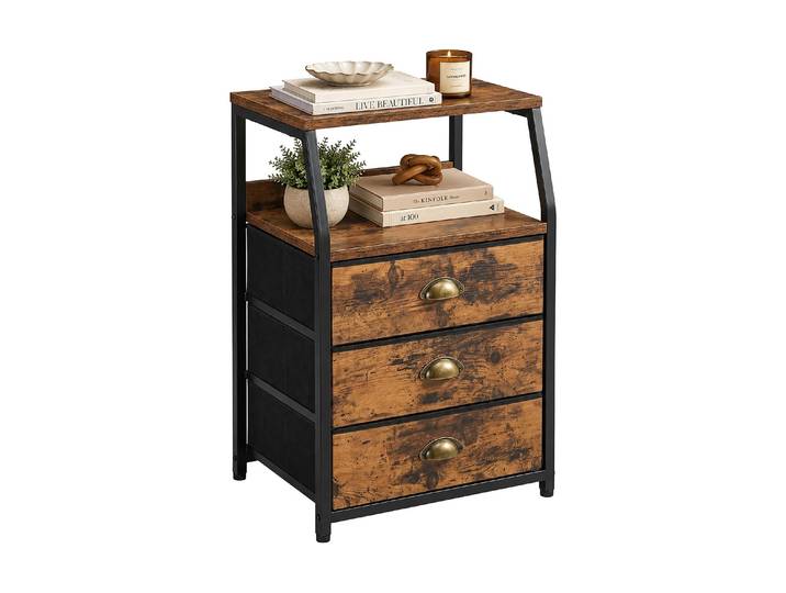 Nachttisch RELAXDAYS Kommode 40 x 72 cm, Braun/Gold/Schwarz , braun gold schwarz, B:40cm H:72cm T:29cm, Tische, Nachttisch