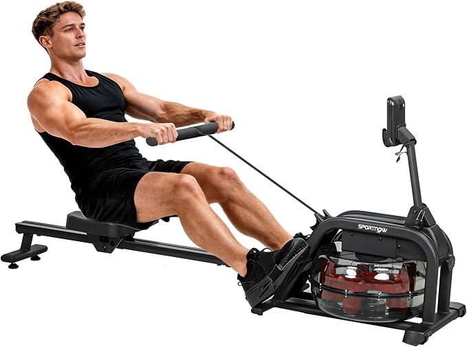 Wasser Rudergerät für Zuhause Rudergerät Wasser mit LCD Display, Handyhalterung, Komfortabler Sitz, Vertikale Lagerung, Wasserrudergerät Rudermaschine für Heimfitness