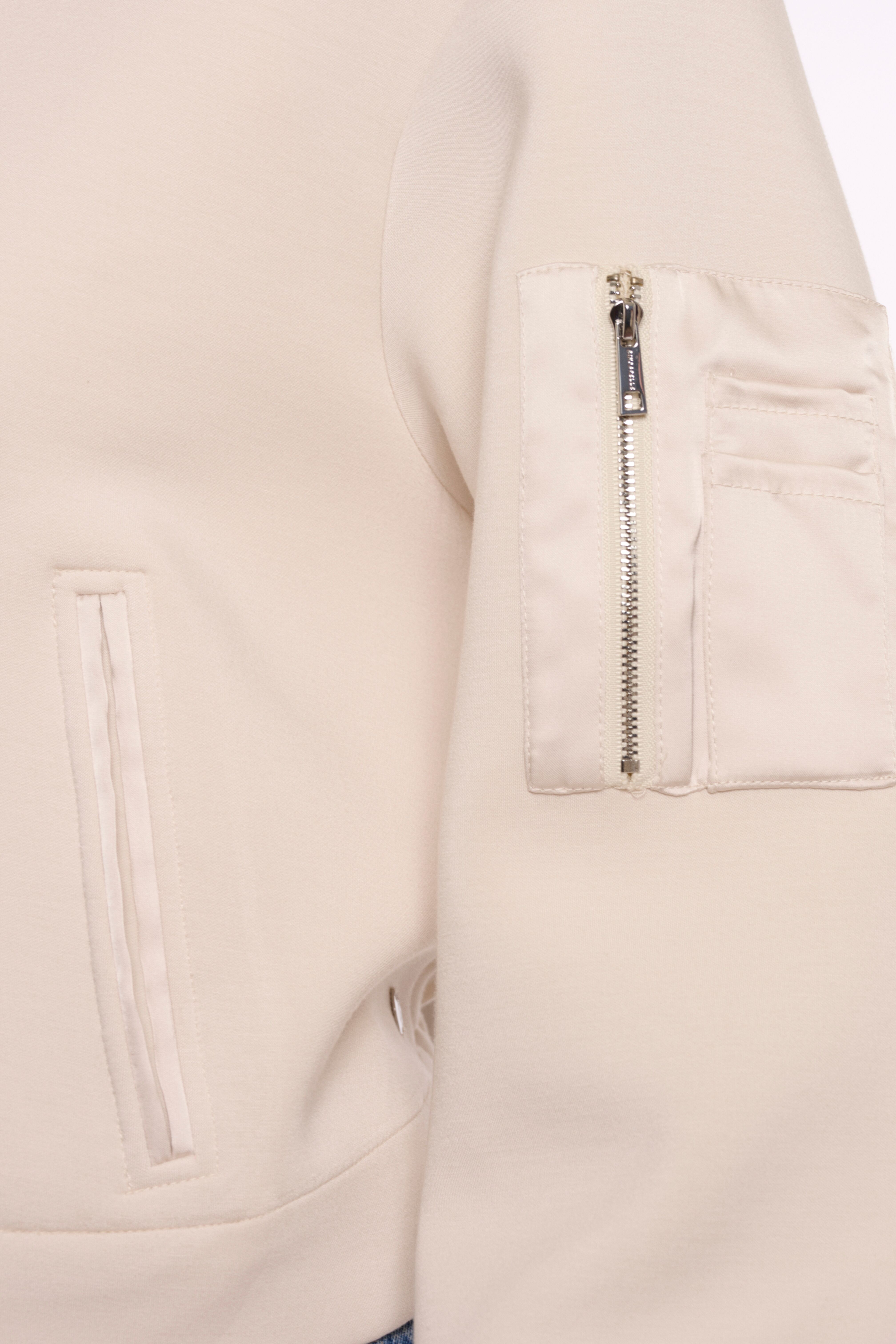Blouson RINO & PELLE "NOON", Damen, Gr. 40, birch, Satin, Obermaterial: 78% Viskose, 15% Polyamid, 7% Elasthan. Futter: 100% Polyester, unifarben, lässig geschnitten hüftbedeckend, V-Ausschnitt, Flachstrickbündchen, Jacken Blouson, mit Reissverschluss bir