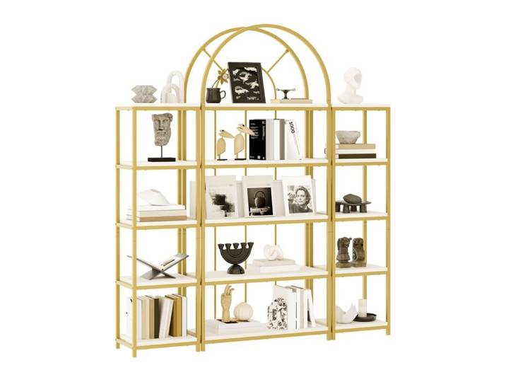 Étagère en Métal de Style Moderne 163×30×184cm Bibliothèque Modulaire avec Cadre en Métal Doré étagère 3 Pièces avec Design en Arc