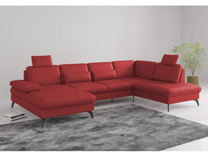 Wohnlandschaft, 335x212 cm, Naturleder, Feuerrot, Mit Armteilverstellung, Modern, sit&more
