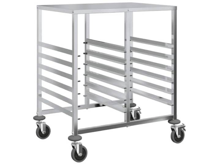 HFXHIJXQ Tablettwagen Edelstahl für 12 GN 1/1 Behälter 75x55x87 cm Robuster Servierwagen aus Edelstahl für Großküche und Gastronomie mit 4 leisen 360 Grad TPR-Rollen und Feststellbremsen.