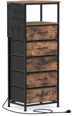 Costway Nightstand with Integrated Charging Station 39 Inches Modern Bedside Table-Brown