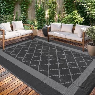 Garvee Outdoor Rug Waterproof Reversible Outdoor Plastic Straw Rug Patio Rugs with 4 Stakes & Portable Bag Carpet RV Mat