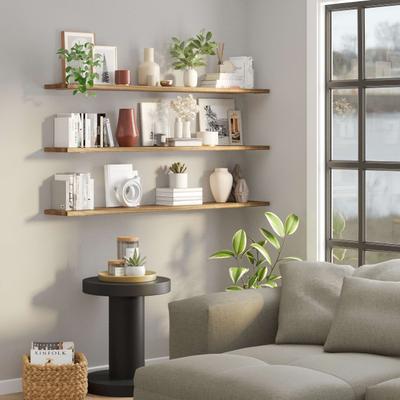"Wallniture PALM 48-60-72-84 inch Long, 9.25"" Deep, 1.5"" thick Floating Shelf Living Room, Office Shelf, Farmhouse, Burnt, 1 Pc"