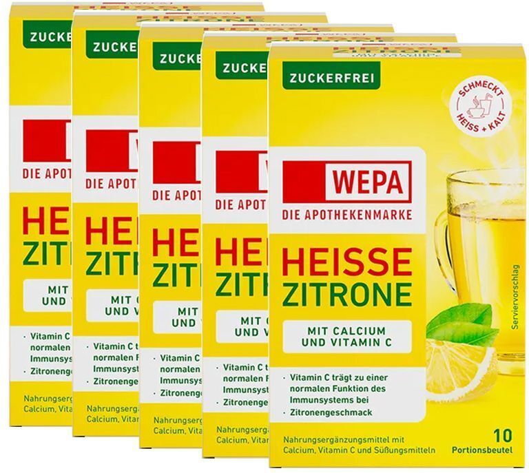 Wepa heiße Zitrone+Vit.C+Calcium zuckerfrei Pulver 5er-Pack 5x10x10 g