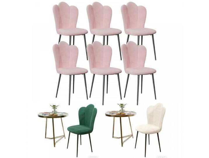 Lot de 6 chaises salle à manger en velours Chaise cuisine moderne Pieds en métal Chaise de salon/coiffeuse Rose XJING