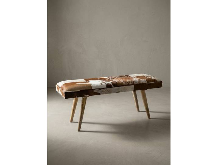 KADIMA DESIGN Sitzbank Sitzbank Ziegenfell / Massivholz Bank 120 x 40 x 52 cm, Polsterbank, Flur Esszimmer Braun, Kleine Bettbank Fell, Dielenmöbel Flurbank