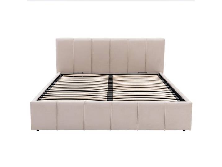 Lit coffre 160x200 cm tissu velours beige MAEVA