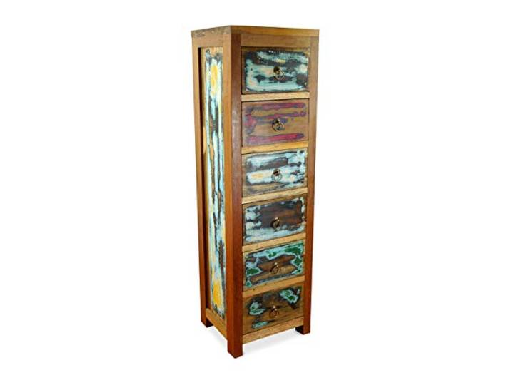 livasia Asiatische Kommode aus Massivholz – 35x30x125cm – Handgefertigtes Sideboard aus Teakholz, Nachhaltig aus recyceltem Bootsholz, Vintage Look, Zeitloser asiatischer Charme (Bunt)